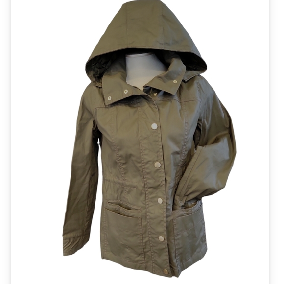 TOMMY HILFIGER spring fall coat, detachable hood, rain wind, green, small - Picture 2 of 16